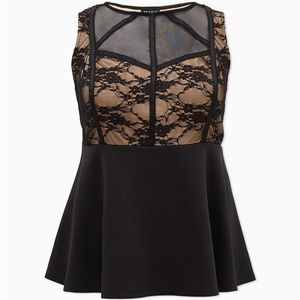 Torrid Size 3 Black Scuba Knit & Lace Corset Peplum Top